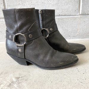 Saint Laurent Women's Western Harness Leather Ankle Black/Grey Boots Sz 39/Sz 9